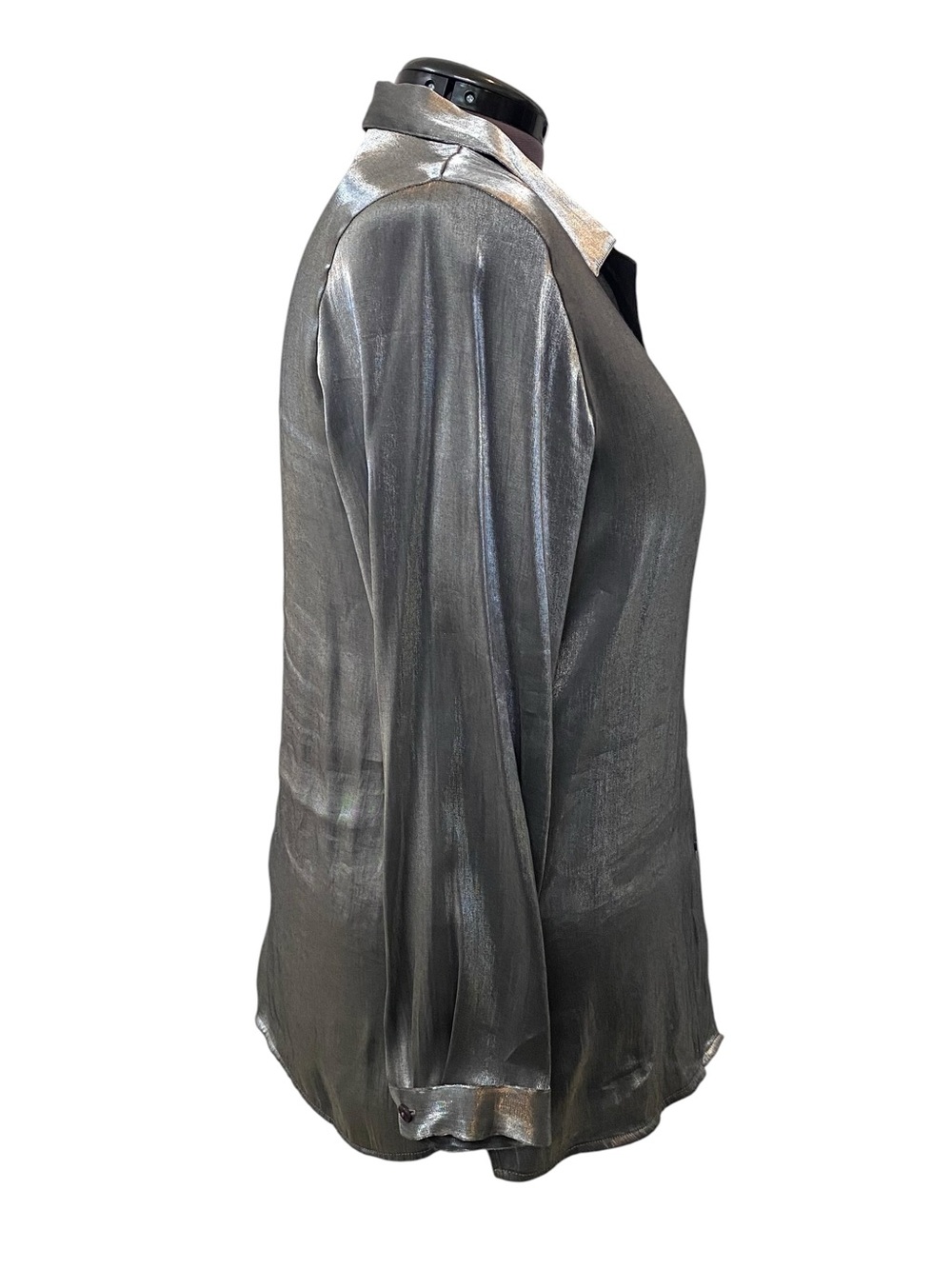 Apparenza Women's size XL Metallic Black/Gray Shimmer Button-Down Blouse - Picture 5 of 6